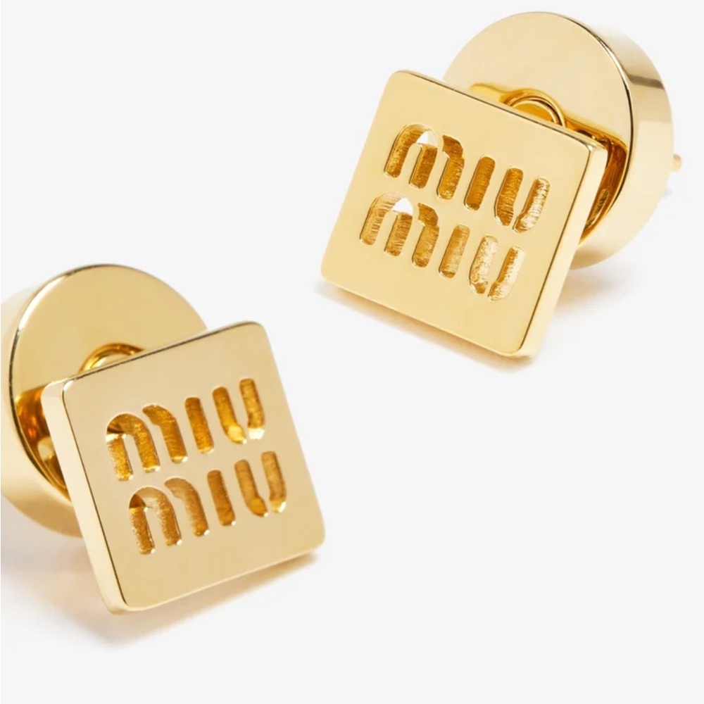 Miu Miu Gold stud Earrings with Satin Black Pouch